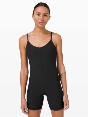 Lululemon Ribbed Contoured Yoga Unitard 6" Length - Black Short Romper Jumpsuit